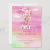 1e verjaardag roze ballonnen Teddy Bear Kaart (Voorkant)
