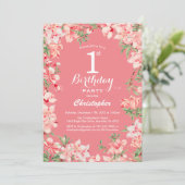 1e verjaardag Roze Boho botanische bloemen Kaart (Staand voorkant)