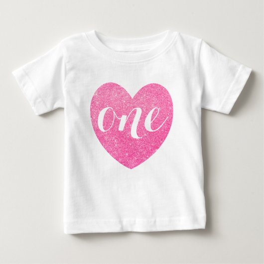 1e verjaardag Roze glitter Heart-Print Aangepast (Voorkant)