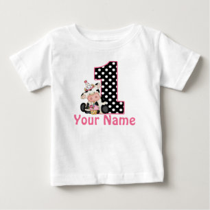 1e Verjaardag Roze Koe Gepersonaliseerd Shirt