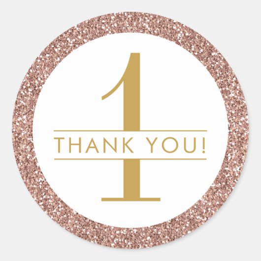 1e verjaardag Roze Rose Gold Glitter Hartelijk dan Ronde Sticker (Voorkant)