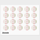 1e verjaardag Rustic Sage Green & Pink Floral Wood Ronde Sticker (Vel)