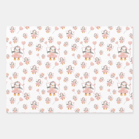 1e Verjaardag Schattige Ballerina Penguin Roze Inpakpapier Vel (Voorkant 3)