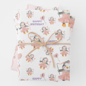 1e Verjaardag Schattige Ballerina Penguin Roze Inpakpapier Vel (In situ)