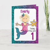 1e verjaardag Schattige lieve zeemeermin Cartoon Kaart (Voorkant)