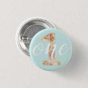1e verjaardag Shabby Chic Rozen Cottage bloemige b Ronde Button 3,2 Cm
