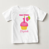 1e verjaardag Shirt roze cupcake (Voorkant)