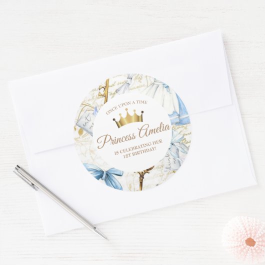 1e verjaardag Sprookjesprinses Meisjesachtige verj Ronde Sticker (Envelop)