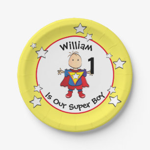 1e Verjaardag Super Boy Cartoon Schattigee Partij Papieren Bordje