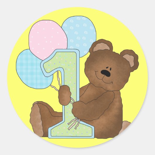 1e verjaardag Teddy Bear (3) Ronde Sticker (Voorkant)