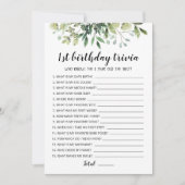 1e Verjaardag Trivia bewerkbare game Kaart (Voorkant)