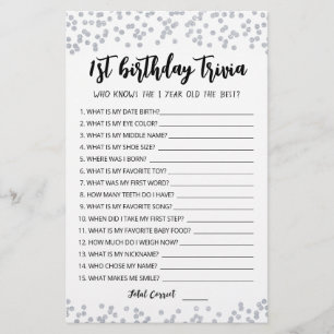 1e verjaardag trivia spel bewerkbaar