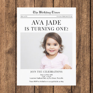 1e verjaardag uitnodiging krant