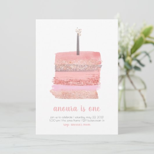 1e verjaardag uitnodiging | Meisje 1e werkdag Uitn (Staand voorkant)