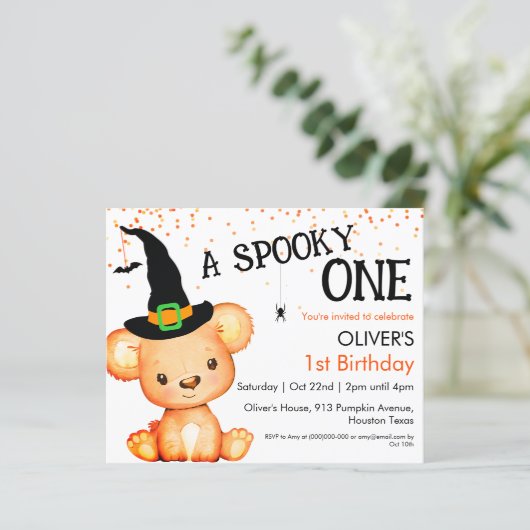 1e verjaardag  | Uitnodiging tot Beer van Hallowee (Staand voorkant)