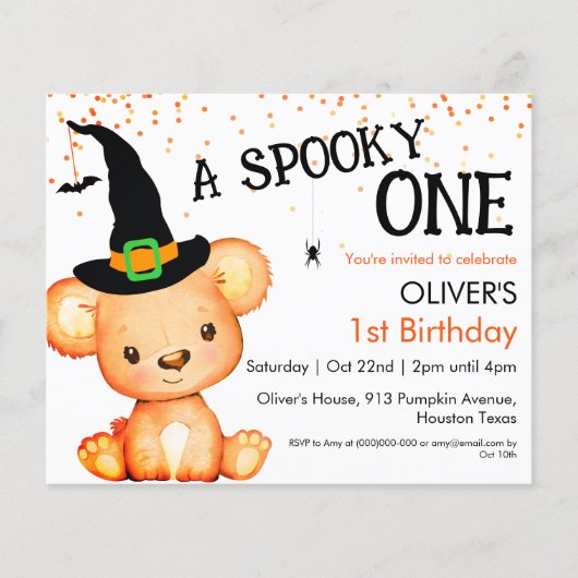 1e verjaardag  | Uitnodiging tot Beer van Hallowee (Voorkant)