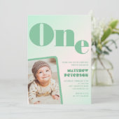 1e verjaardag uitnodigingen Boy Green Gradient Fot (Staand voorkant)