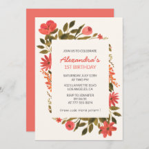 1e verjaardag uitnodigingen Floral Boho Elegant