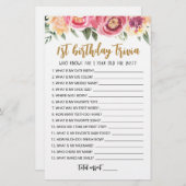 1e verjaardag van Trivia editable game (Voorkant / Achterkant)