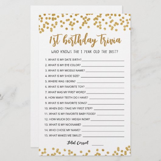 1e verjaardag van Trivia editable game (Voorkant / Achterkant)