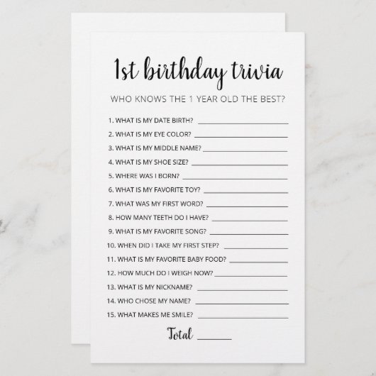 1e verjaardag van Trivia editable game (Voorkant / Achterkant)