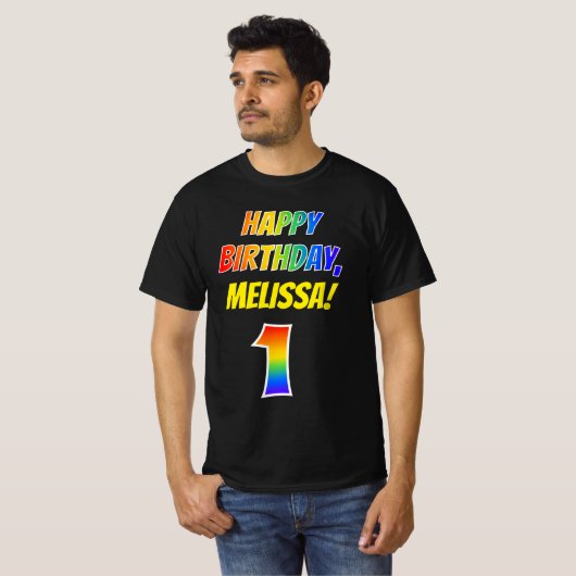 1e verjaardag — Vet, Vun, Regenboog 1, Aangepaste T-shirt (Voorkant volledig)