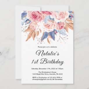 1e verjaardag Waterverf botanische bloemen Kaart
