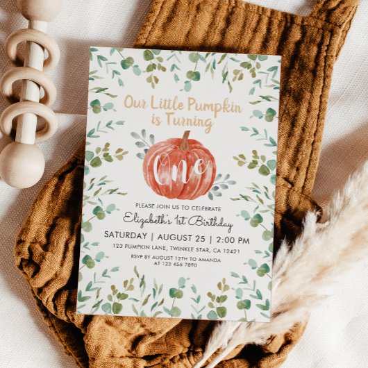 1e verjaardag Waterverf Pumpkin & Eucalyptus Kaart