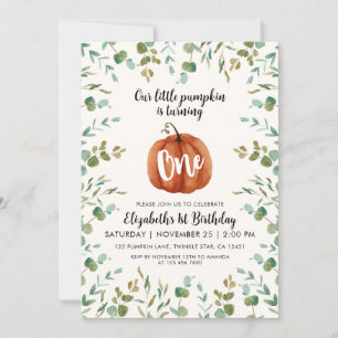 1e verjaardag Waterverf Pumpkin & Eucalyptus Kaart