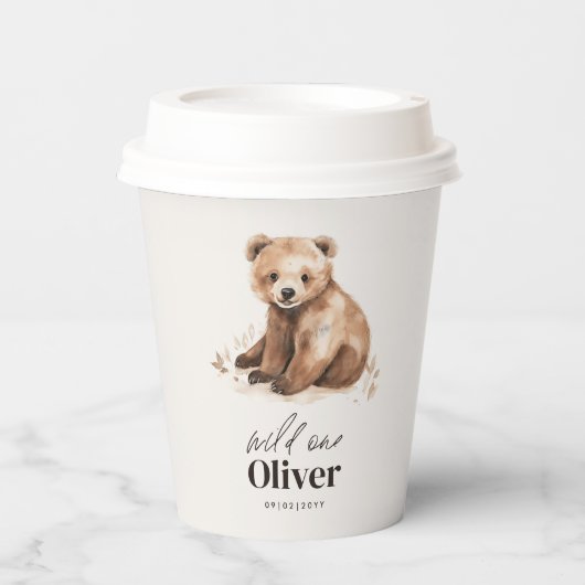 1e Verjaardag Wild Een beer modern elegant feest Papieren Bekers (Voorkant)