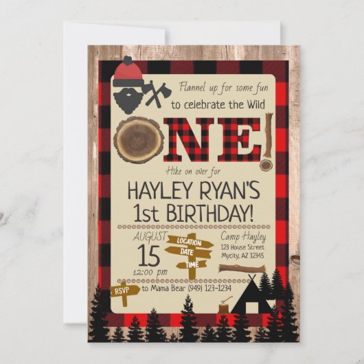 1e verjaardag Wild One Flannel Lumberjack Theme Kaart (Voorkant)