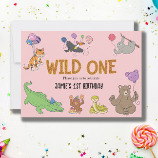 1e verjaardag Wild One Oerwoud Safari Animals Kaart