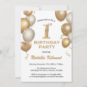 1e verjaardag Witte en gouden ballonnen Kaart (Voorkant)