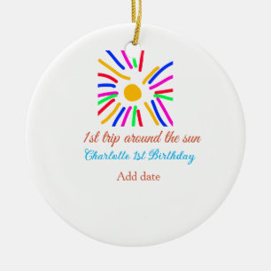 1e Verjaardag zon reis voeg naam kleurrijke zon da Keramisch Ornament