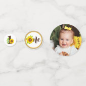 1e verjaardag Zonnebloem Rustic Wood Eén foto Confetti (Voorkanten)