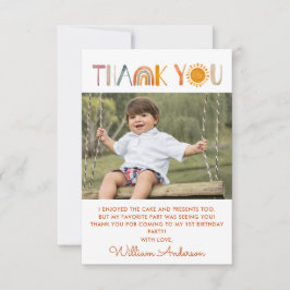 1e verjaardag Zonneschijn Watercolor Bedank Foto Bedankkaart