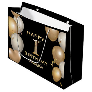 1e verjaardag Zwarte en gouden ballonnen Groot Cadeauzakje