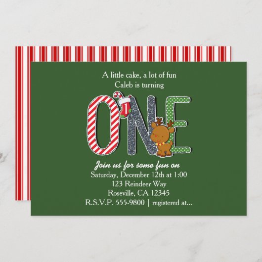 1e verjaardagsfeest kerstuitnodiging kaart (Voorkant / Achterkant)