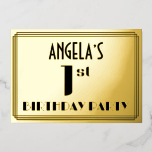 1e verjaardagsfeestje: Art Deco-look “1” en naam Folie Uitnodiging
