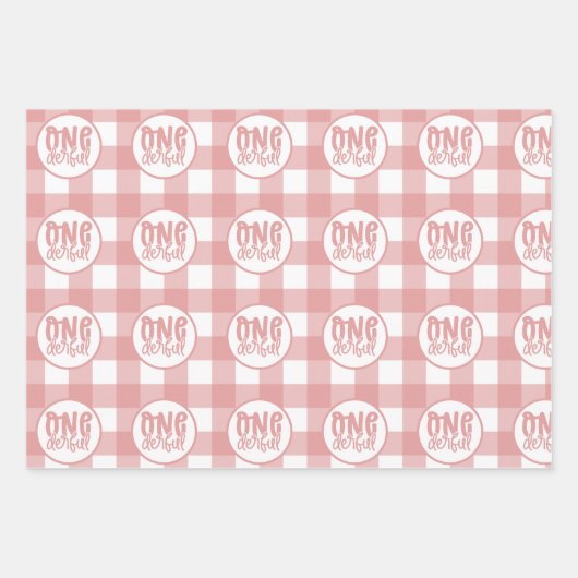 1e verjaardagsfeestje Leuke Pastel Roze Onederful Inpakpapier Vel (Voorkant 2)
