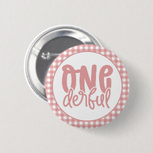1e verjaardagsfeestje Leuke Pastel Roze Onederful Ronde Button 5,7 Cm