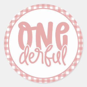 1e verjaardagsfeestje Leuke Pastel Roze Onederful Ronde Sticker