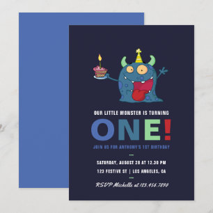 1e verjaardagsfeestje Little Monster Boy uitnodigi Kaart
