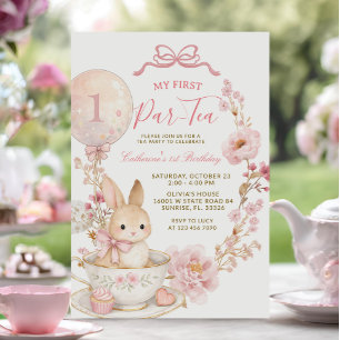1e Verjaardagsfeestje meisje Par-Tea Konijn Kaart