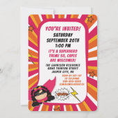 1e Verjaardagsfeestje Superheld Roze Comic voor Me Kaart (Achterkant)