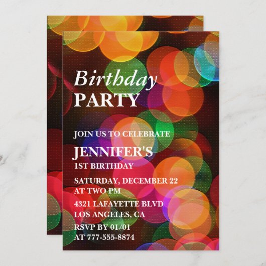 1e verjaardagsfeestje Uitnodiging Confetti Sparkle (Voorkant / Achterkant)