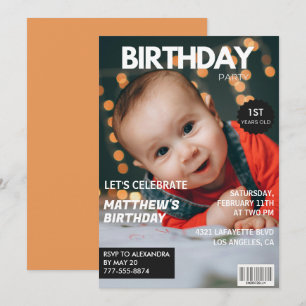 1e verjaardagsuitnodiging voor hem Magazine Hoesje Kaart