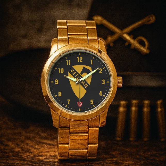 1e Veteraan van de Cavaleriedivisie Zwart Horloge (1st Cavalry Division "First Team" Veteran Stainless Steel Wristwatch )