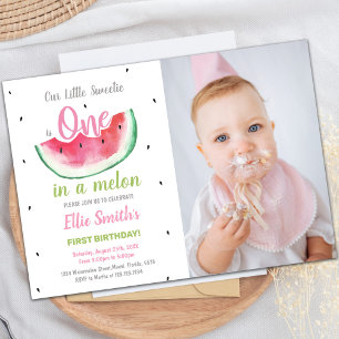 1e Watermelon Birthday Invitations w foto Kaart
