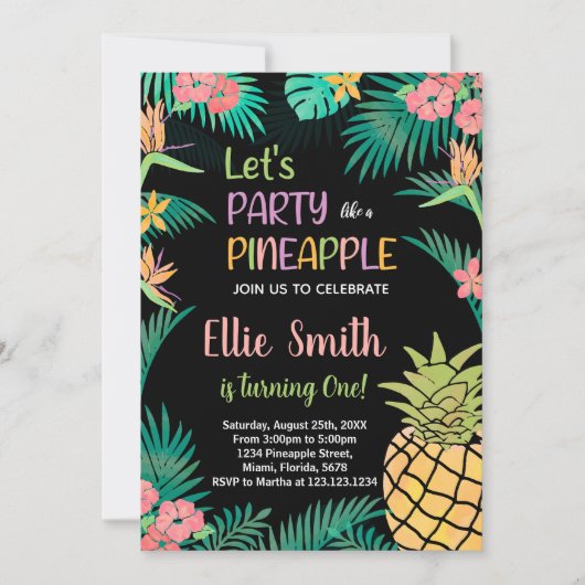 1e Zwart Sinaasappel Groene Ananas Uitnodigingen (Voorkant)